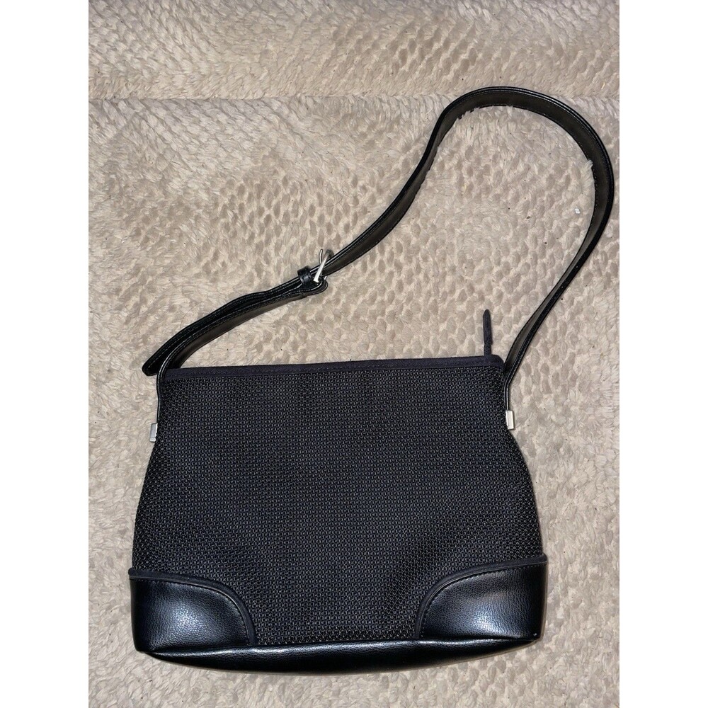 The Sak Black Woven Fabric Small Crossbody Bag Red Lining Adjustable Strap